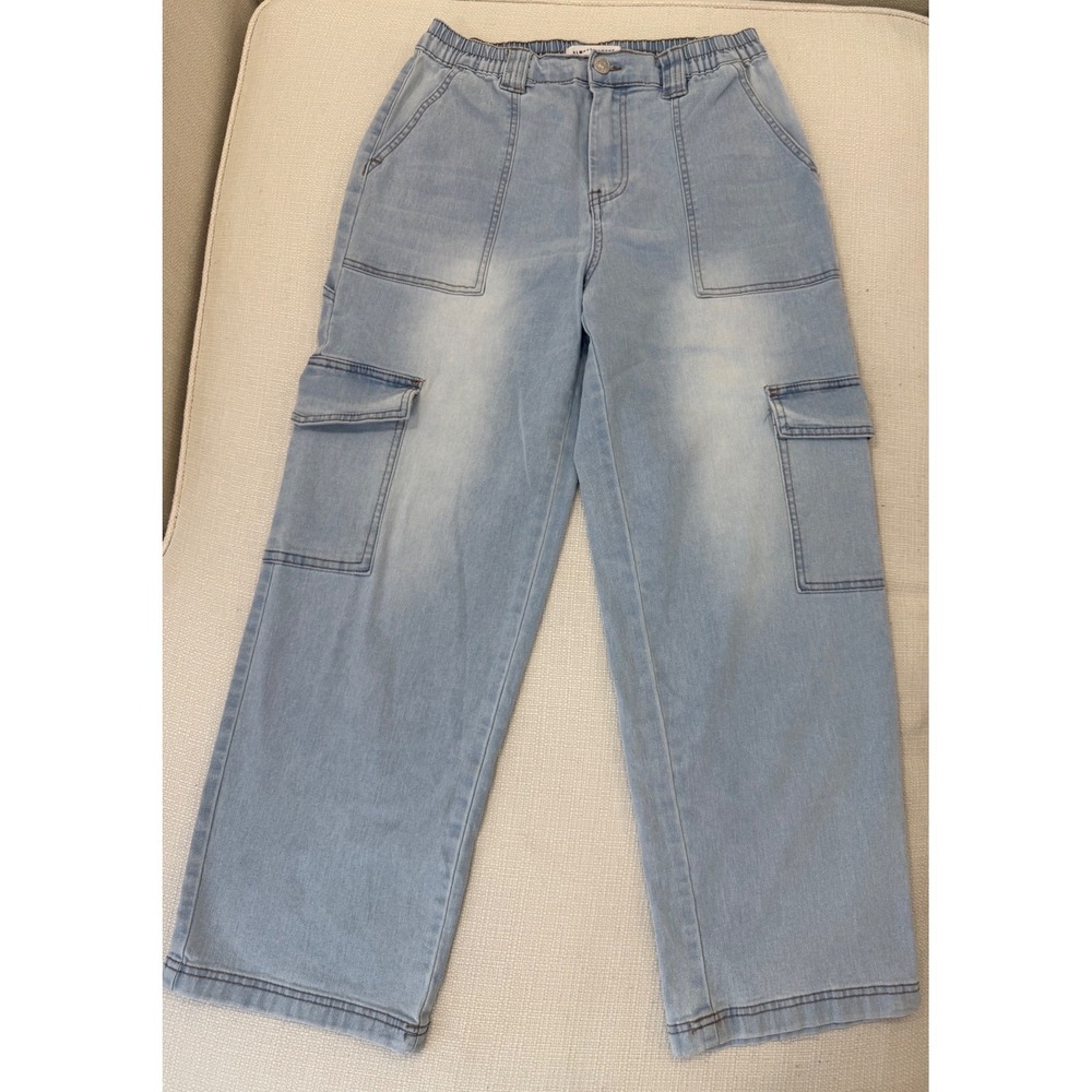 Almost Famous Cargo Jeans Womens Large Light Wash Utility Pockets Excellent